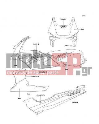 KAWASAKI - NINJA® 500R 1999 - Body Parts - Decals(Red)(EX500-D6) - 56051-1984 - MARK,SIDE COVER,500R