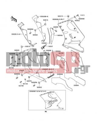 KAWASAKI - NINJA® ZX™-11 1999 - Body Parts - Cowling Lowers - 14090-1284 - COVER,HEAT GUARD,RH