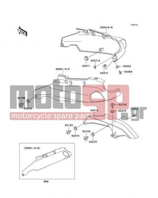KAWASAKI - NINJA® ZX™-11 1999 - Body Parts - Side Covers/Chain Cover - 36001-1501-H3 - COVER-SIDE,LH,C.W.RED
