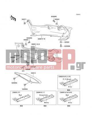 KAWASAKI - NINJA® ZX™-6 1999 - Body Parts - Side Covers/Chain Cover - 36001-1494-A5 - COVER-SIDE,RH,C.P.RED