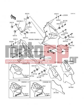 KAWASAKI - NINJA® ZX™-6R 1999 - Body Parts - Cowling Lowers(ZX600-G2) - 39156-1621 - PAD,SIDE COWLING,RH,LWR