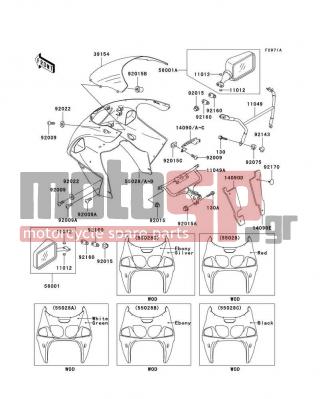KAWASAKI - NINJA® ZX™-7R 1999 - Body Parts - Cowling(ZX750-P2-P4) - 56001-1376-6C - MIRROR-ASSY,LH,EBONY