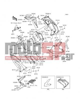 KAWASAKI - NINJA® 650 ABS 2014 - Body Parts - Cowling Lowers(FDS-FFF) - 92161-1447 - DAMPER,10X20X1