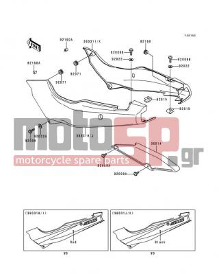 KAWASAKI - NINJA® 500R 1998 - Body Parts - Side Covers/Chain Cover(EX500-D5) - 36031-5221-B5 - COVER-SIDE,LH,BLACK PEARL