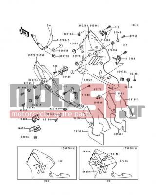 KAWASAKI - NINJA® ZX™-9R 1997 - Body Parts - Cowling Lowers - 55050-5027-2Y - COWLING-ASSY.,LWR,RH,C.GREEN