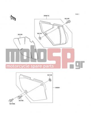 KAWASAKI - KLX650R 1996 - Body Parts - Side Covers - 36001-1486-6F - COVER-SIDE,LH,P.WHITE