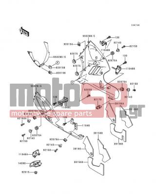 KAWASAKI - NINJA® ZX™-9R 1996 - Body Parts - Cowling Lowers - 11048-1421 - BRACKET,LWR COWLNG,RH,LWR