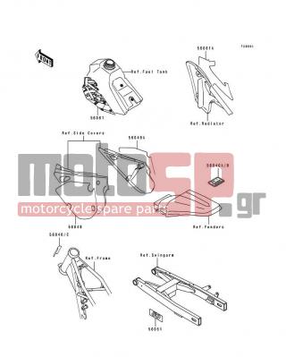KAWASAKI - KX80 1995 - Body Parts - Labels(KX80-R5) - 56049-1708 - PATTERN,SIDE COVER,RH