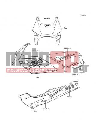 KAWASAKI - NINJA® 500 1995 - Body Parts - Decals(Red)(EX500-D2) - 56061-1143 - PATTERN,SIDE COVER,LH