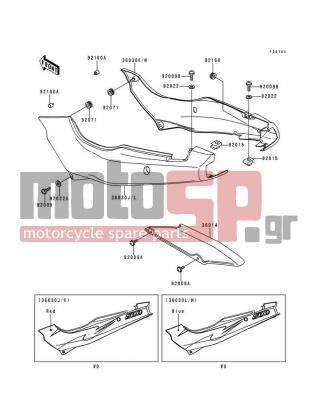 KAWASAKI - NINJA® 500 1995 - Body Parts - Side Covers/Chain Cover(EX500-D2) - 36030-5413-A5 - COVER-SIDE,LH,C.P.RED