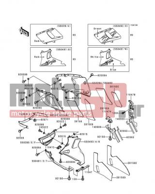 KAWASAKI - NINJA® ZX™-6 1995 - Body Parts - Cowling Lowers(ZX600-E3) - 39156-1368 - PAD,CNT COWLING,LH,FR