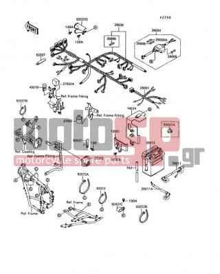 KAWASAKI - KLR650 1994 -  - Chassis Electrical Equipment - 92037-1069 - CLAMP,WIRING HARNESS