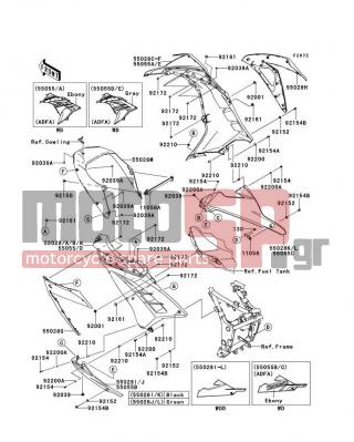 KAWASAKI - NINJA® 300 2013 - Body Parts - Cowling Lowers(ADF-AEF) - 11056-1641 - BRACKET,LWR COWL.,RH