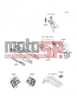 KAWASAKI - KX500 1994 - Body Parts - Labels(KX500-E6) - 56051-1037 - MARK,SWING ARM,RH,500 UNI-TRAK