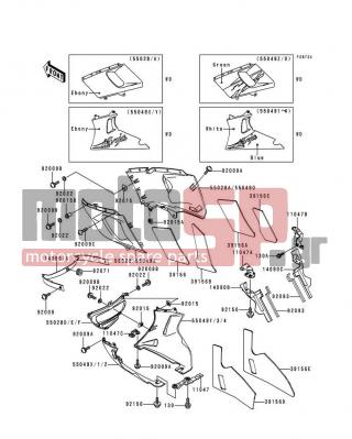 KAWASAKI - NINJA® ZX™-6 1994 - Body Parts - Cowling Lowers(ZX600-E2) - 39156-1368 - PAD,CNT COWLING,LH,FR