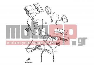 YAMAHA - TDR250 (EUR) 1990 - Frame - STEERING HANDLE CABLE - 55V-26280-00-00 - Rear View Mirror Assy(left)