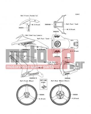 KAWASAKI - NINJA® ZX™-10R ABS 2013 - Body Parts - Decals(P.F.S.White)(KDF)(CA,US) - 56054-0721 - MARK,FR FENDER,KIBS