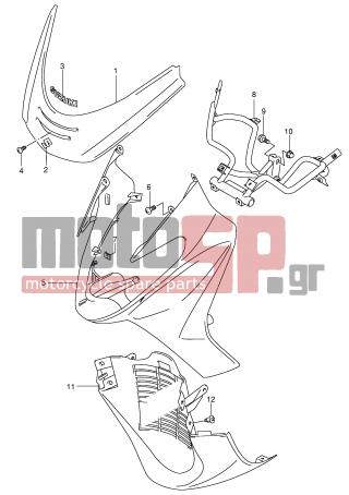 SUZUKI - AN400 (E2) Burgman 2001 - Body Parts - FRONT LEG SHIELD (MODEL X) - 48111-14F00-22U - SHIELD, LEG FRONT (MAROON)