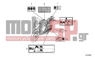 HONDA - CBR250R (ED) ABS   2011 - Body Parts - CAUTION LABEL - 87586-MGN-D00 - LABEL, FUEL & DRIVE