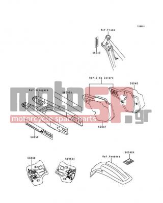 KAWASAKI - KX500 1993 - Body Parts - Labels(KX500-E5) - 56050-1858 - MARK,SWING ARM,RH,500,UNI-TRAK