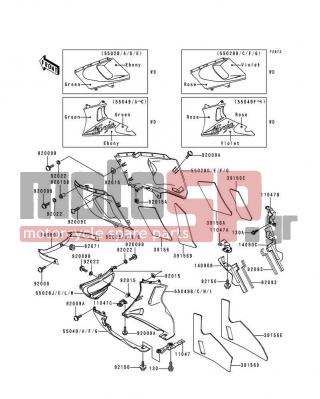 KAWASAKI - NINJA® ZX™-6 1993 - Body Parts - Cowling Lowers(ZX600-E1) - 55028-1293-13 - COWLING,CNT,LH,VIOLET/ROSE