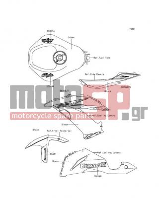 KAWASAKI - NINJA® ZX™-6R ABS 2013 - Body Parts - Decals(Green)(FDF) - 56069-2643 - PATTERN,TAIL COVER,LH