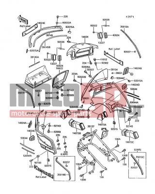 KAWASAKI - VOYAGER XII 1993 - Body Parts - Cowling(ZG1200-B6/B7) - 14024-1192 - COVER,LOUVER,UPP,LH