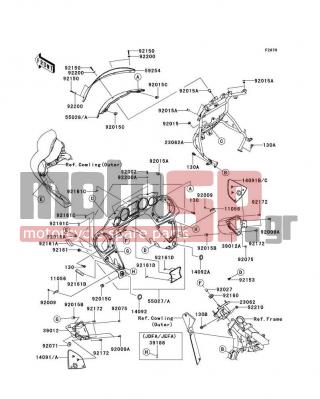 KAWASAKI - VULCAN 1700 VAQUERO (CANADIAN) 2013 - Body Parts - Cowling(Inner) - 23062-0105 - BRACKET-COMP,HEAD PIPE