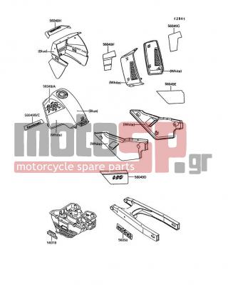 KAWASAKI - KLR650 1992 - Body Parts - Decals(Blue/White) - 56049-1830 - PATTERN,SIDE COVER,LH
