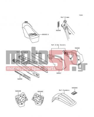 KAWASAKI - KX500 1992 - Body Parts - Labels(KX500-E4) - 56050-1719 - MARK,SWING ARM,RH,500 UNI-TRAK