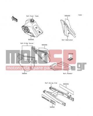 KAWASAKI - KX80 1992 - Body Parts - Label(KX80-R2/T2) - 56049-1708 - PATTERN,SIDE COVER,RH
