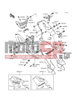 KAWASAKI - NINJA® ZX™-7 1992 - Body Parts - Cowling Lowers - 11047-1258 - BRACKET,LWR COWLING,RR