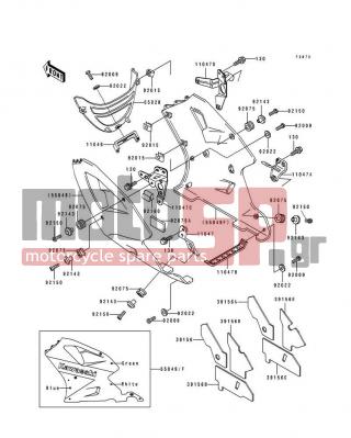 KAWASAKI - NINJA® ZX™-7R 1992 - Body Parts - Cowling Lowers - 11047-1519 - BRACKET,LWR COWLING,LH