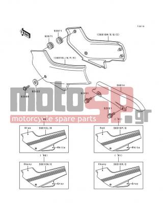 KAWASAKI - EX500 1991 - Εξωτερικά Μέρη - Side Covers(EX500-A4/A5) - 36010-5319-GP - COVER-SIDE,LH,RED/WHITE
