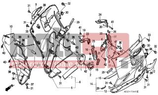 HONDA - CBR1000F (ED) 1995 - Body Parts - LOWER COWL - 64413-MS2-000 - RUBBER B, R. MIDDLE COWL SEPARATE