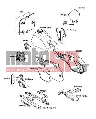KAWASAKI - KX80 1990 - Body Parts - Labels - 56049-1305 - PATTERN,FUEL TANK,LH