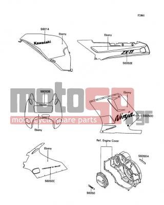 KAWASAKI - NINJA® ZX™-11 1990 - Body Parts - Decal(Ebony)(ZX1100-C1) - 56050-1094 - MARK,ENGINE COVER,LH