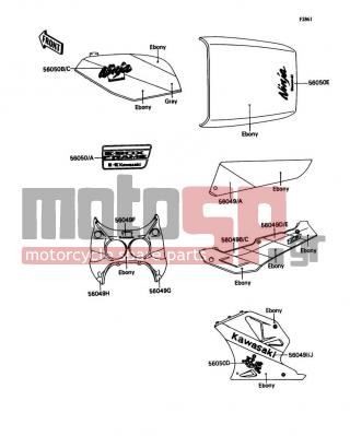 KAWASAKI - NINJA® ZX™-7 1990 - Body Parts - Decals(Ebony/Gray) - 56050-1459 - MARK,SINGLE SEAT COVER,NINJA