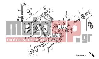 HONDA - CBR600F (ED) 2001 - Engine/Transmission - RIGHT CRANKCASE COVER - 22821-MBW-000 - RECEIVER, CLUTCH CABLE