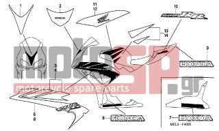 HONDA - CBR1000RR (ED) 2007 - Body Parts - STRIPE-MARK (7) - 64851-MEL-D20ZA - STRIPE A, R. TOP SHELTER *TYPE1*
