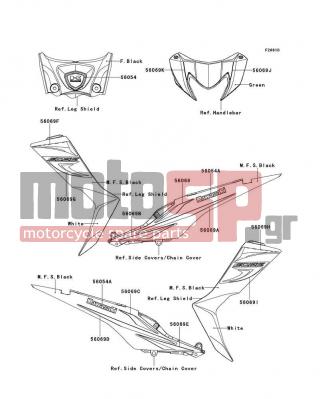 KAWASAKI - EDGE VR 2012 - Body Parts - Decals(L.Green)(SCF) - 56054-0514 - MARK,FR COVER,TOP,K