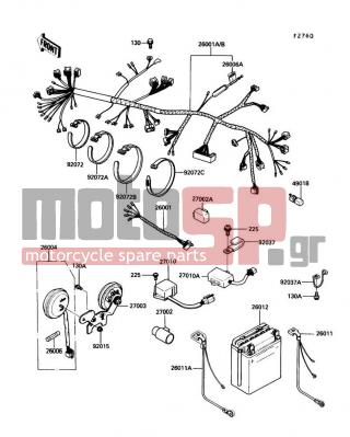 KAWASAKI - 454 LTD 1989 -  - Chassis Electrical Equipment - 26011-1296 - WIRE-LEAD,BATTERY(+)