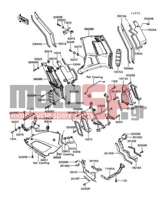 KAWASAKI - CANADA ONLY 1989 - Body Parts - Cowling Lowers - 13070-1171 - GUIDE,SIDE COWLING,LH