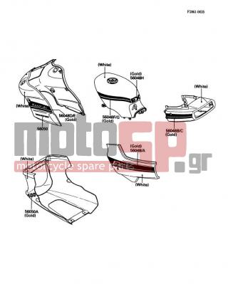 KAWASAKI - EX500 1989 - Body Parts - Decals(White)(EX500-A3)(US,CN) - 56048-1424 - PATTERN,SEAT COVER,RH