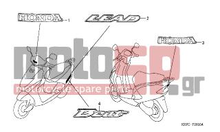 HONDA - SCV100F (ED) Lead 2005 - Body Parts - MARK - 87102-KRP-980ZA - MARK, BODY COVER *TYPE1*