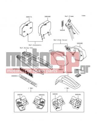 KAWASAKI - KX500 1989 - Body Parts - Label(KX500-E1/E2) - 56050-1185 - MARK,SWING ARM,UNI-TRAK