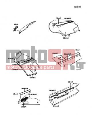 KAWASAKI - NINJA® 250R 1989 - Body Parts - Decals(EBONY)(EX250-F3) - 56048-1436 - PATTERN,LWR COWLING,RH