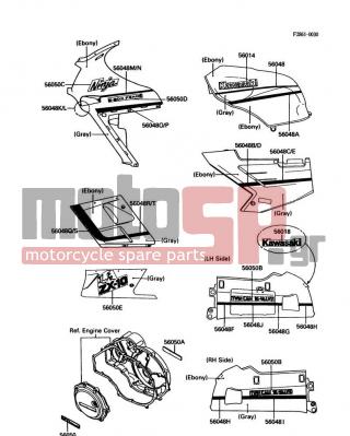 KAWASAKI - NINJA® ZX™-10 1989 - Body Parts - Decals(Ebony/Gray)(ZX1000-B2) - 56048-1383 - PATTERN,SIDE COVER,RR,RH
