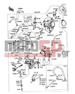 KAWASAKI - VULCAN 88 1989 - Engine/Transmission - Carburetor - 92037-1477 - CLAMP,TUBE