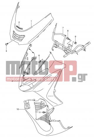 SUZUKI - AN400 (E2) Burgman 2001 - Body Parts - FRONT LEG SHIELD (MODEL K1) - 48130-14FA0-YD8 - COVER, FRONT LEG (SILVER)